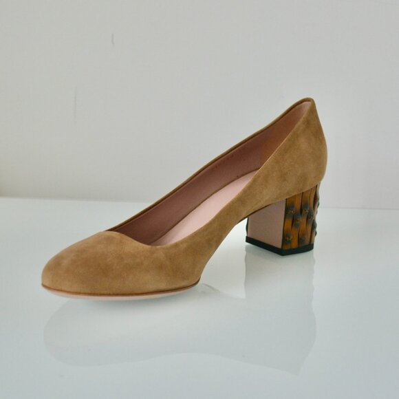 NIB GUCCI SUEDE LEATHER DAHLIA BAMBOO PUMPS - Picture 6 of 11